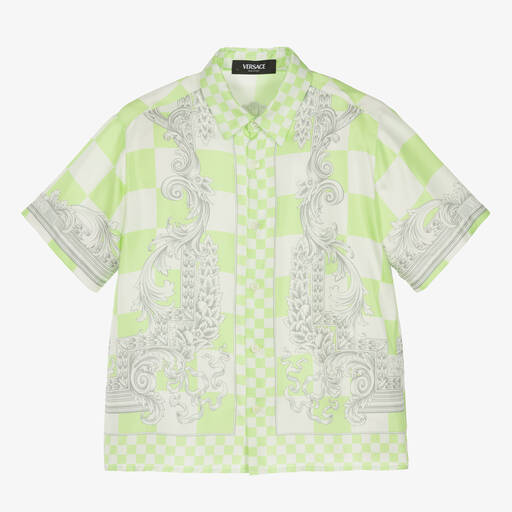 Versace-Teen Boys Green Barocco Silk Shirt | Childrensalon
