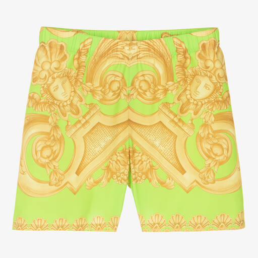 Versace-Teen Boys Green & Gold Barocco Swim Shorts | Childrensalon