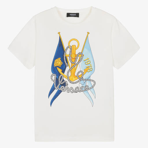 Versace-Teen Boys Ivory Nautical Cotton T-Shirt | Childrensalon