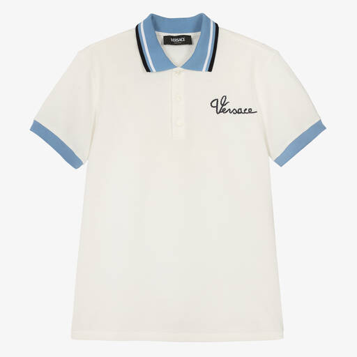 Versace-Teen Boys White Cotton Polo Shirt | Childrensalon