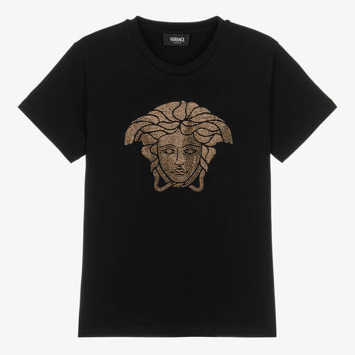 Versace-Черная хлопковая футболка Medusa для девочек-подростков | Childrensalon