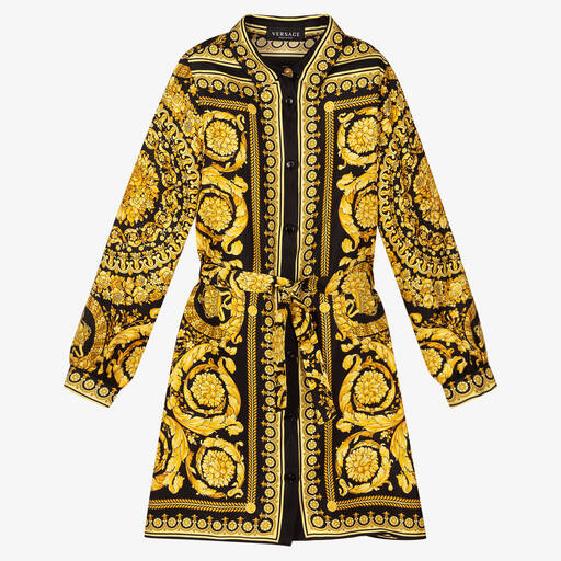 Versace-Robe noire et dorée Barocco ado | Childrensalon