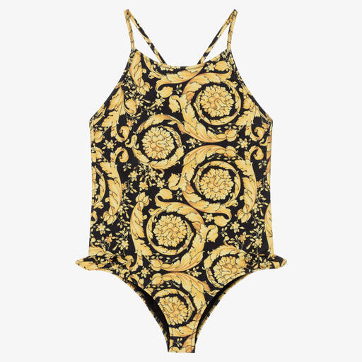 Versace-Teen Girls Black & Gold Barocco Swimsuit | Childrensalon