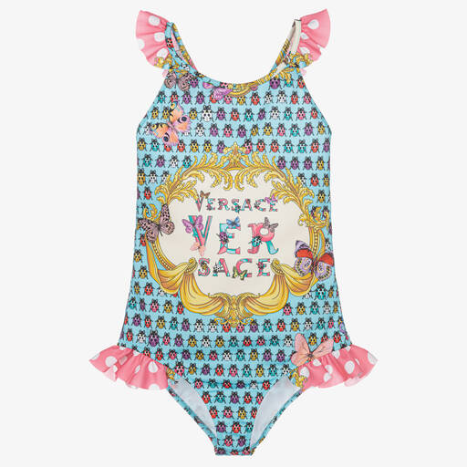 Versace-Teen Girls Blue Baroque Ladybird Swimsuit | Childrensalon