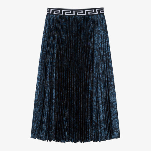 Versace-Teen Girls Blue Pleated Barocco Skirt | Childrensalon