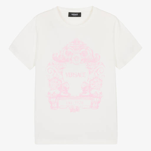 Versace-Teen Girls Ivory Cartouche Cotton T-Shirt | Childrensalon