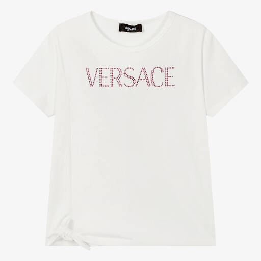 Versace-Teen Girls Ivory Cotton Tie-Up T-Shirt | Childrensalon
