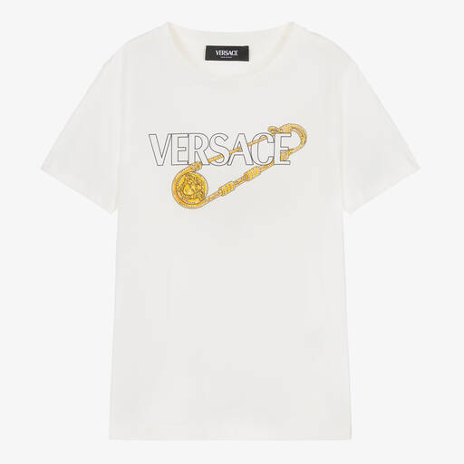 Versace-T-shirt ivoire strassé ado fille | Childrensalon
