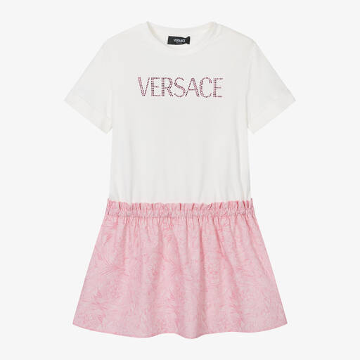 Versace-Robe rose en coton Barocco ado | Childrensalon