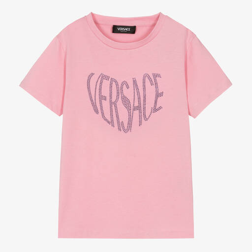 Versace-T-shirt rose strassé en coton ado | Childrensalon