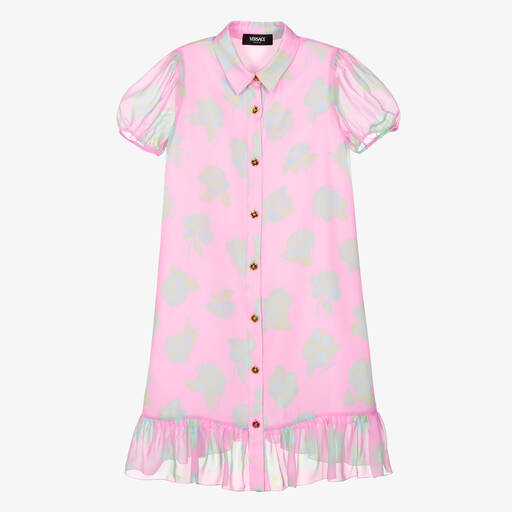 Versace-Teen Girls Pink Rose Silk Dress | Childrensalon