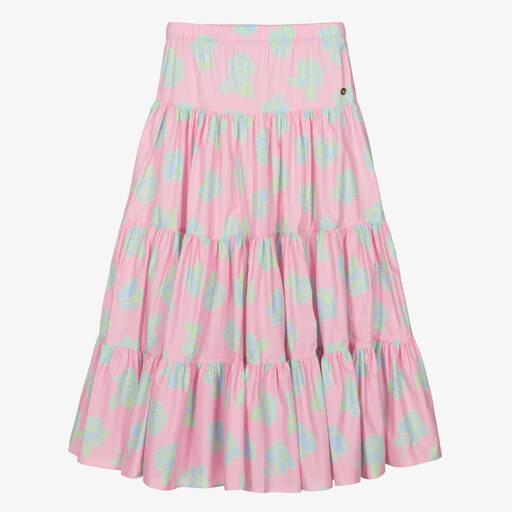 Versace-Teen Girls Pink Rose Tiered Maxi Skirt | Childrensalon