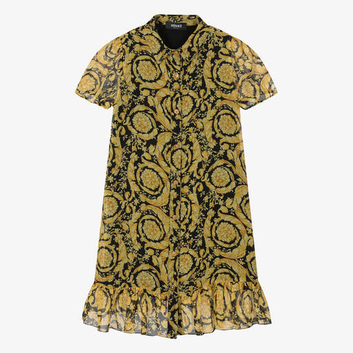 Versace-Teen Gold Barocco Print Silk Chiffon Shirt Dress | Childrensalon