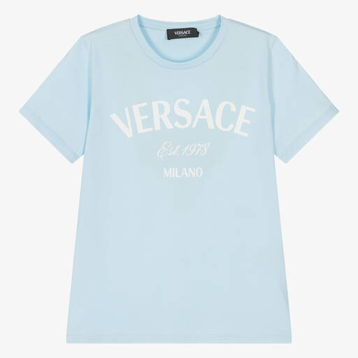 Versace-تيشيرت قطن لون أزرق فاتح | Childrensalon