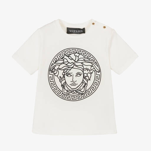 Versace-T-shirt blanc et noir Medusa en coton bébé | Childrensalon