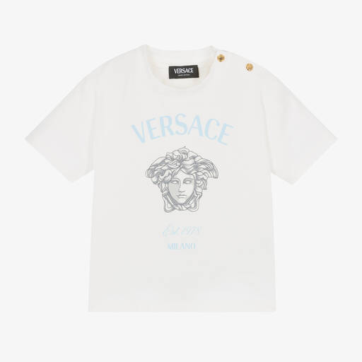 Versace-White Cotton Medusa Baby T-Shirt | Childrensalon