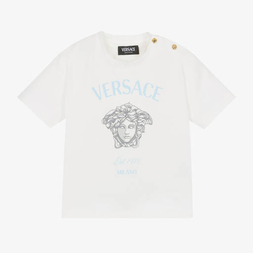 Versace- تيشيرت بطبعة الباروك قطن لون أبيض  | Childrensalon