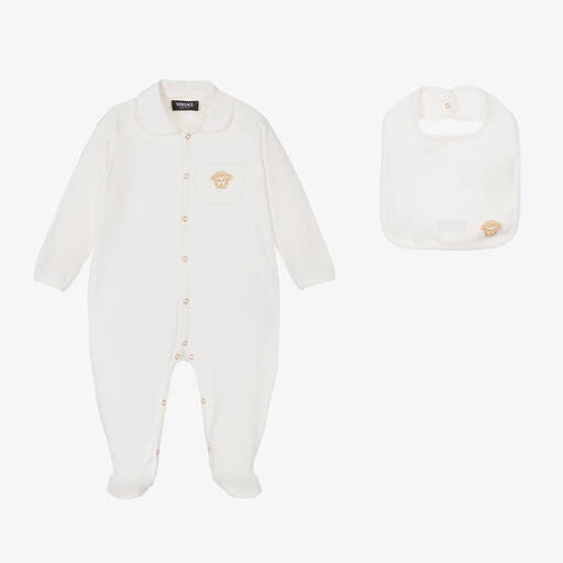 Versace-White Cotton Medusa Babygrow Gift Set | Childrensalon