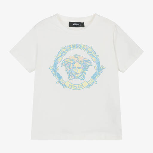 Versace-White Cotton Medusa T-Shirt | Childrensalon