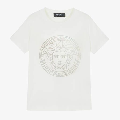 Versace-White Cotton Medusa T-Shirt | Childrensalon