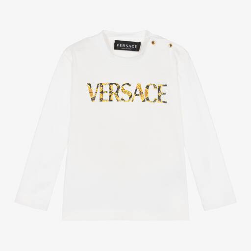 Versace-White & Gold Cotton Barocco Top | Childrensalon
