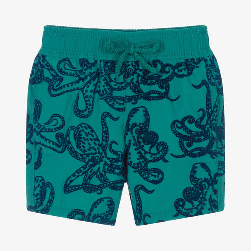 Vilebrequin-Зеленые плавки-шорты с синими осьминогами | Childrensalon