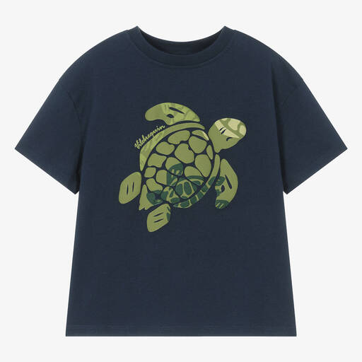 Vilebrequin-Boys Navy Blue Cotton Turtle T-Shirt | Childrensalon