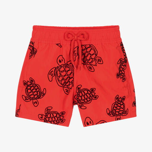 Vilebrequin-Boys Red Flocked Turtles Swim Shorts | Childrensalon