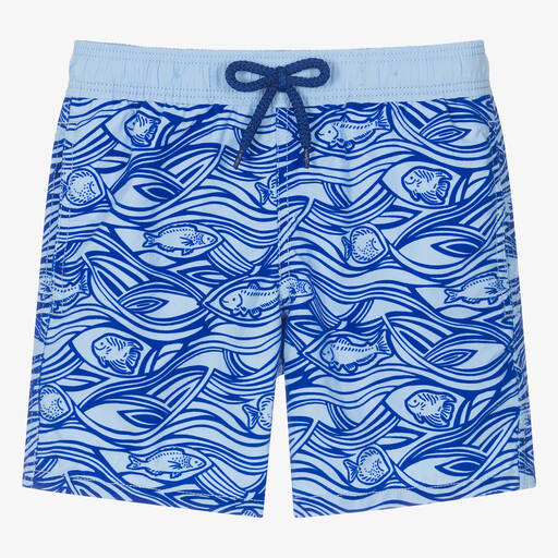Vilebrequin-Teen Boys Blue Flocked Fish Swim Shorts | Childrensalon