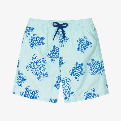 Vilebrequin-Teen Boys Blue Flocked Turtle Swim Shorts | Childrensalon