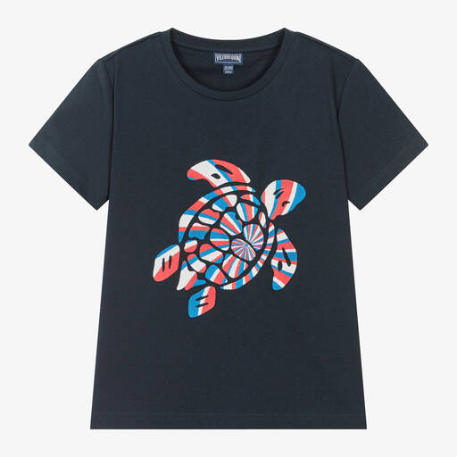Vilebrequin-Teen Boys Blue Organic Cotton Turtle T-Shirt | Childrensalon