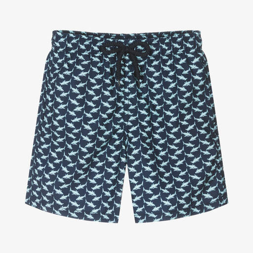 Vilebrequin-Teen Boys Blue Shark Print Swim Shorts | Childrensalon