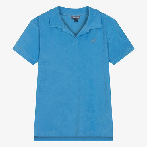 Vilebrequin-Teen Boys Blue Towelling Polo Shirt | Childrensalon