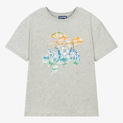 Vilebrequin-Teen Boys Grey Turtle Cotton T-Shirt | Childrensalon