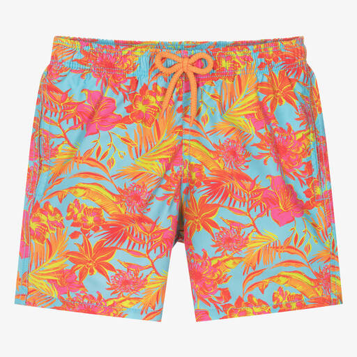 Vilebrequin-Teen Boys Orange Floral Swim Shorts | Childrensalon