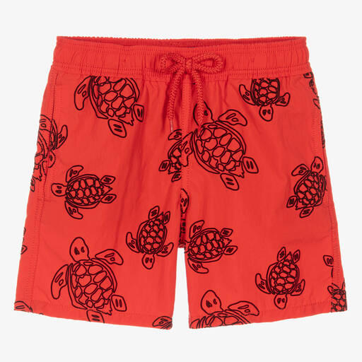 Vilebrequin-Teen Boys Red Flocked Turtles Swim Shorts | Childrensalon