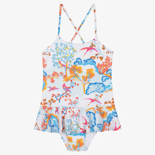 Vilebrequin-Teen Girls White & Blue Tropical Swimsuit | Childrensalon