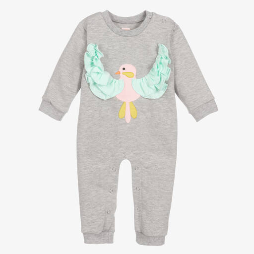 Wauw Capow-Pyjama gris en coton bio à oiseau | Childrensalon