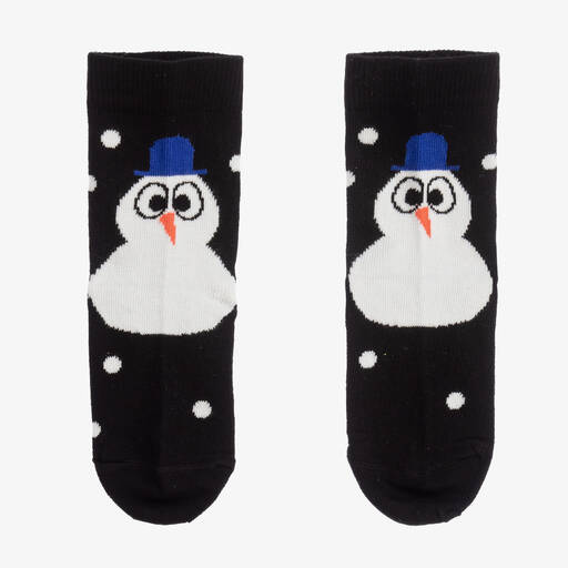 Wauw Capow-Black Cotton Snowman Socks | Childrensalon