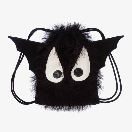 Wauw Capow-Black Fluffy Bat Drawstring Bag (29cm) | Childrensalon