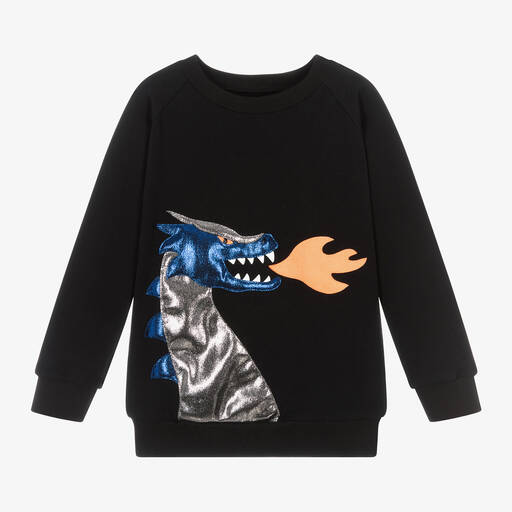 Wauw Capow-Black Organic Cotton Dragon Sweatshirt | Childrensalon
