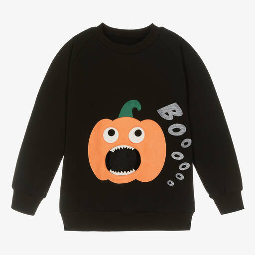 Wauw Capow-Black Organic Cotton Pumpkin Sweatshirt | Childrensalon