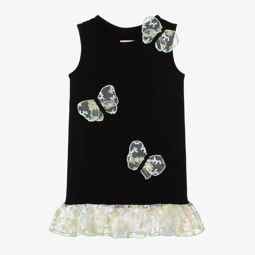 Wauw Capow-Girls Black Cotton & Tulle Butterfly Dress | Childrensalon