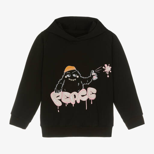 Wauw Capow-Girls Black Organic Cotton Monster Hoodie | Childrensalon