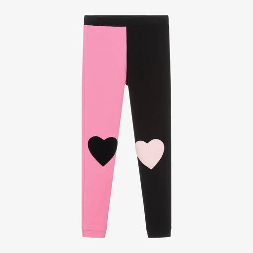 Wauw Capow-Girls Black & Pink Organic Cotton Leggings | Childrensalon