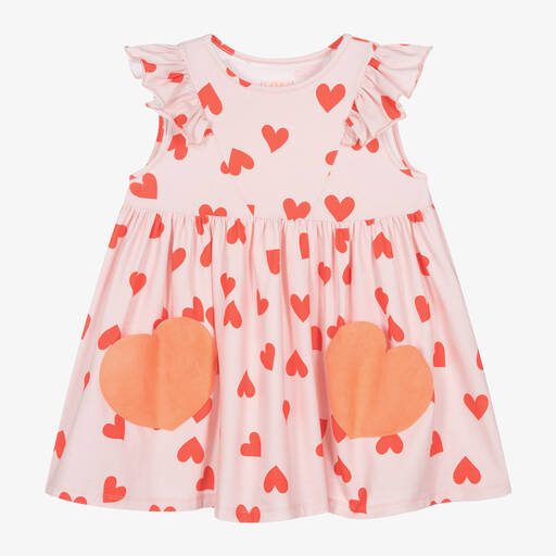 Wauw Capow-Girls Pink Organic Cotton Hearts Dress | Childrensalon
