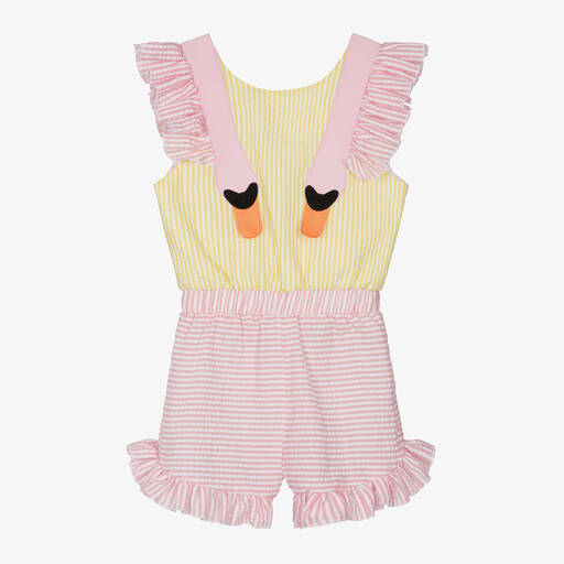 Wauw Capow-Girls Pink & Yellow Cotton Swan Playsuit | Childrensalon