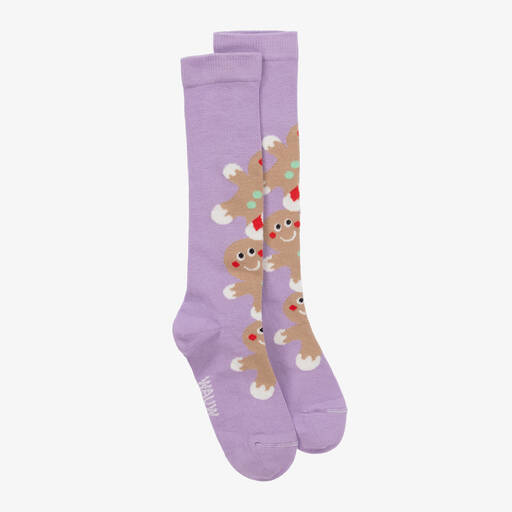 Wauw Capow-Girls Purple Organic Cotton Gingerbread Socks | Childrensalon