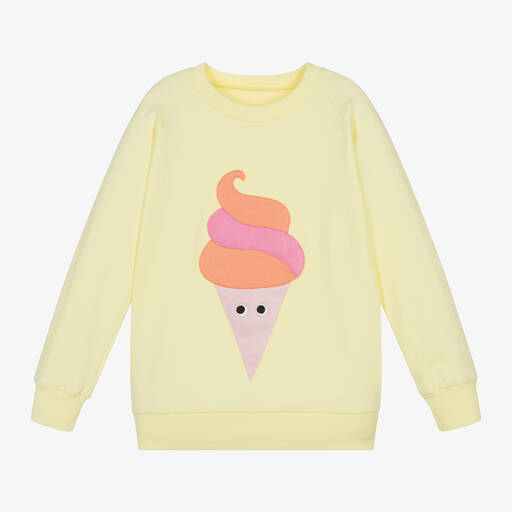 Wauw Capow-Girls Yellow Organic Cotton Ice Cream Sweatshirt | Childrensalon