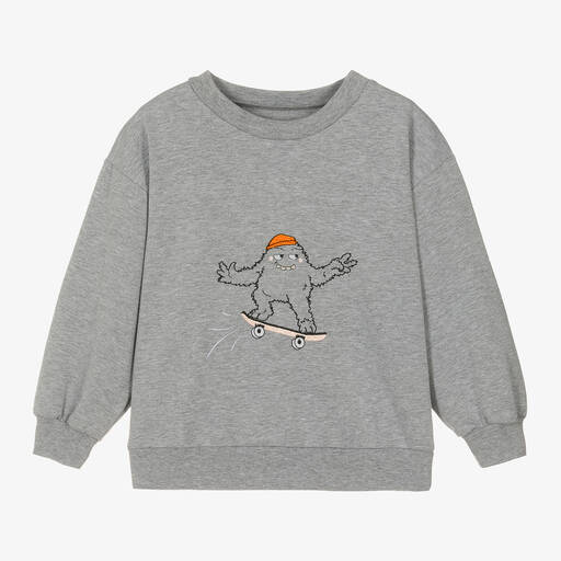 Wauw Capow-Grey Organic Cotton Monster Sweatshirt | Childrensalon